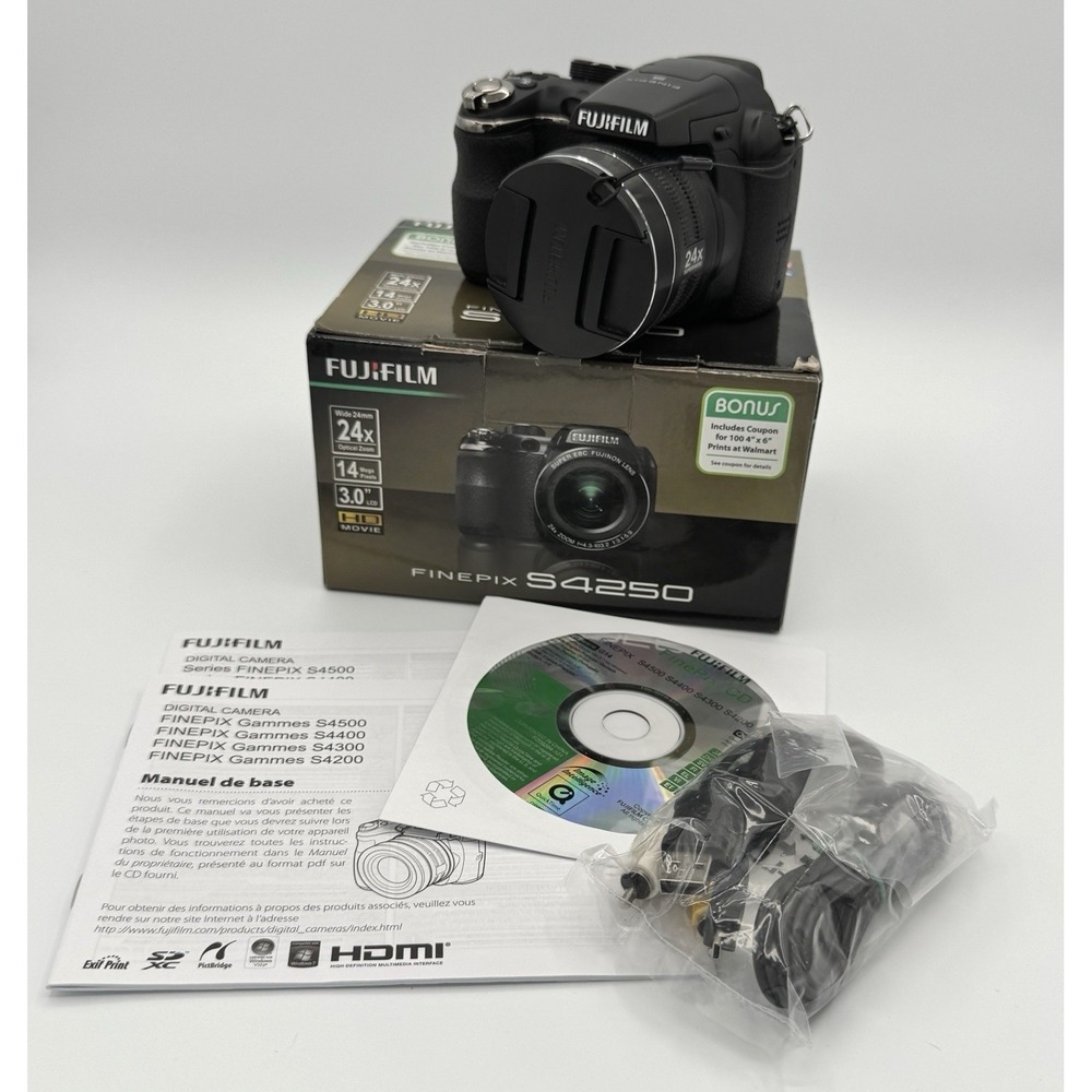 Fujifilm FinePix S4250 14MP Digital‎ Camera 24x Zoom Tested Box Manual Bundle